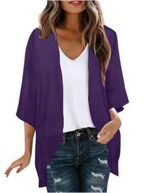 Soft Surroundings Sheer Chiffon Cardigan Womens Size L Purple Boho